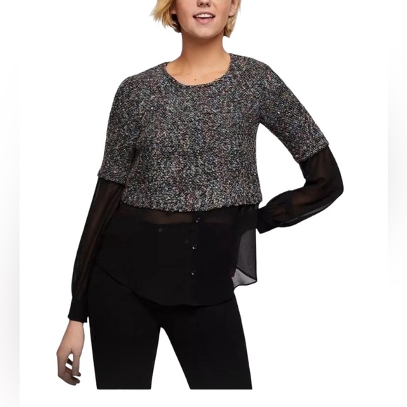 BCBGeneration Tweed Layered Look Blouse - Picture 1 of 6